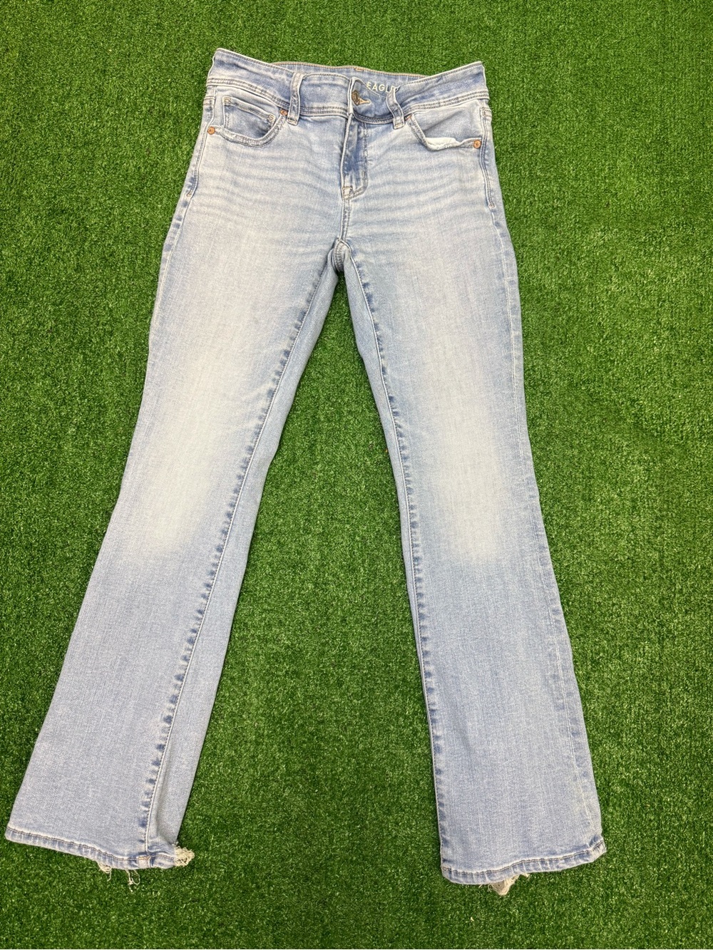American Eagle Outfitters Kick Boot Jeans Womens 2 Light Wash Blue Stretch Demin